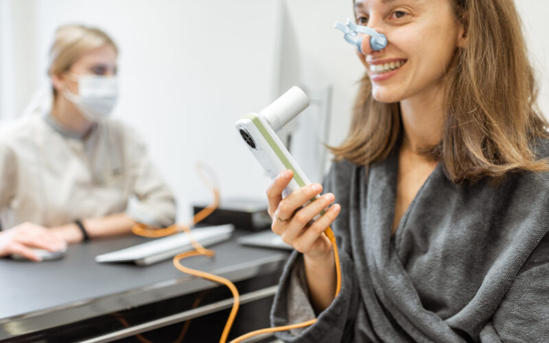 Young woman during a spirography test