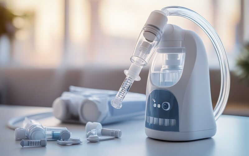 Medical nebulizer with syringe and medication capsules
